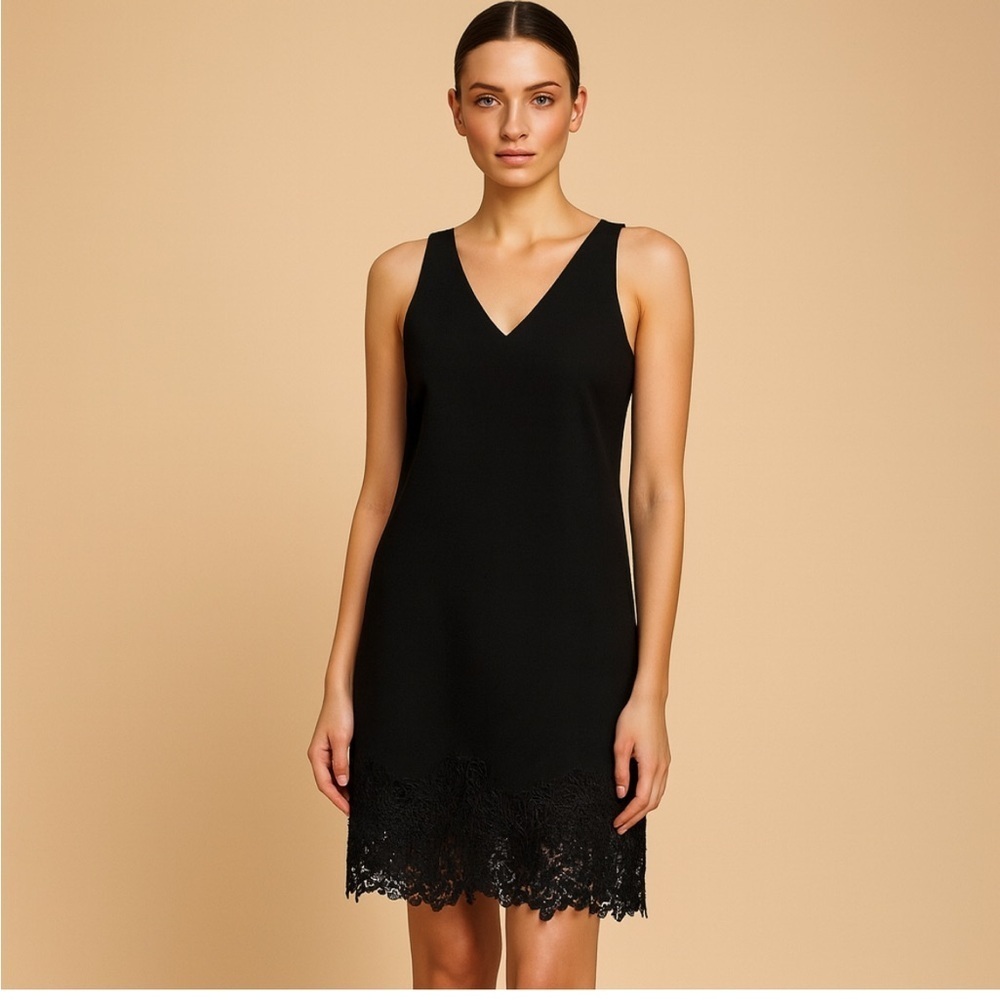 Trina Turk Black Sheath Shelly Dress with Lace Hem Size 6 (NWT)
